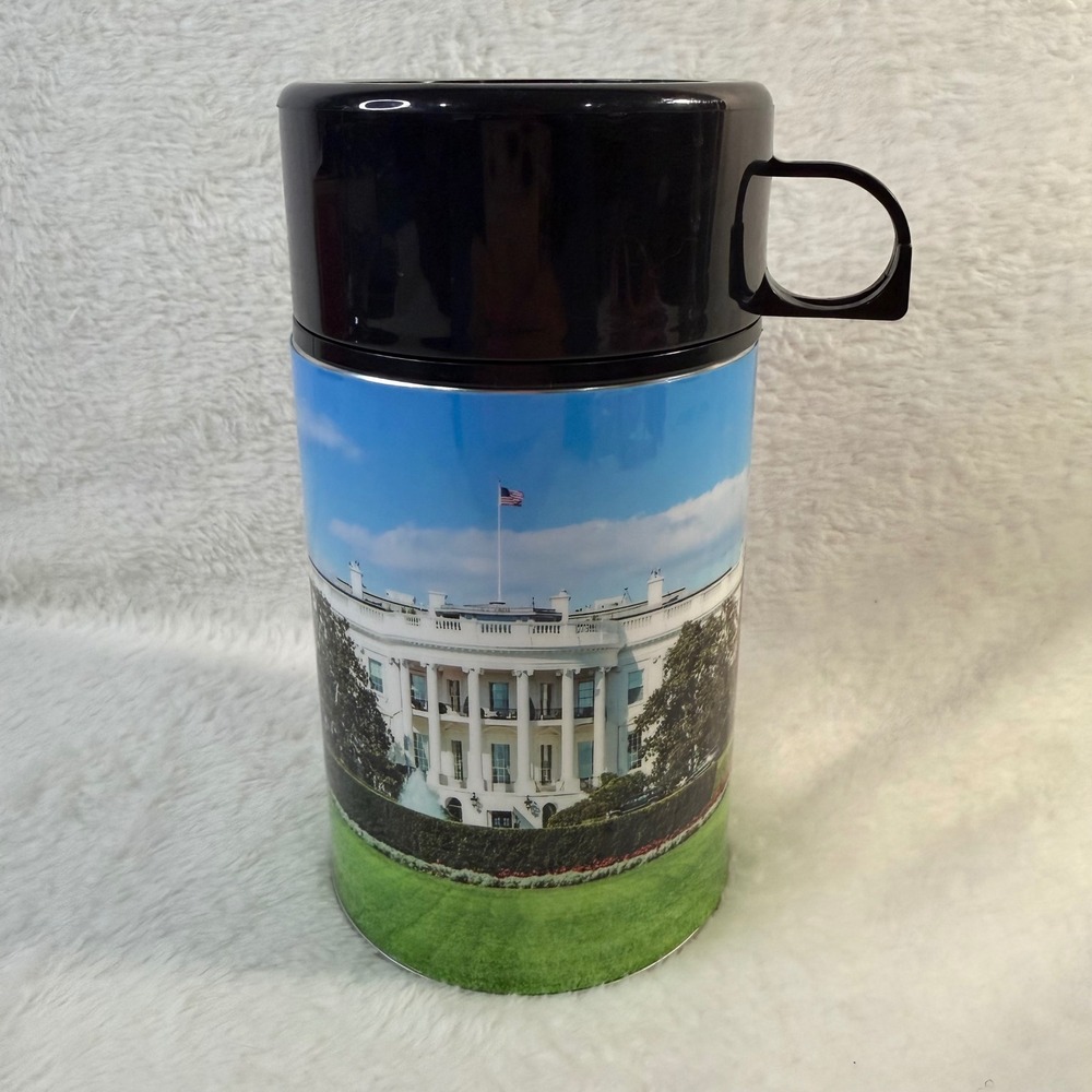 Vintage White House Souvenir Thermos with Cup Lid‎ Washington DC Americana